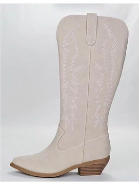 Women's Cream Western Embroidered Mid-Calf Boot